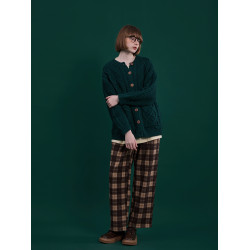 柒年原創羊毛英倫聖誕綠木釦開衫棒針費爾島毛衣祖母風絞花紋毛衣