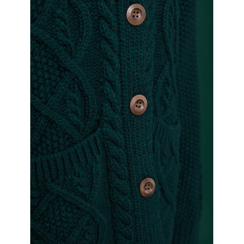 柒年原創羊毛英倫聖誕綠木釦開衫棒針費爾島毛衣祖母風絞花紋毛衣