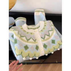 廣州十三行復古聖誕綠色針織開衫毛衣外套女秋冬加厚慵懶風上衣潮