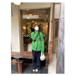 慵懶高級感聖誕綠色針織毛衣女秋冬季小狗提花軟糯氛圍感開衫外套