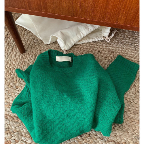 氛圍感 聖誕綠~韓國東大門24秋冬圓領羅紋邊簡約寬松針織衫毛衣女 氛圍感 聖誕綠~韓國東大門24秋冬圓領羅紋邊簡約寬松針織衫毛衣女