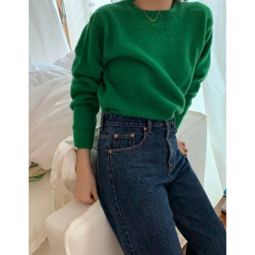 氛圍感 聖誕綠~韓國東大門24秋冬圓領羅紋邊簡約寬松針織衫毛衣女 氛圍感 聖誕綠~韓國東大門24秋冬圓領羅紋邊簡約寬松針織衫毛衣女