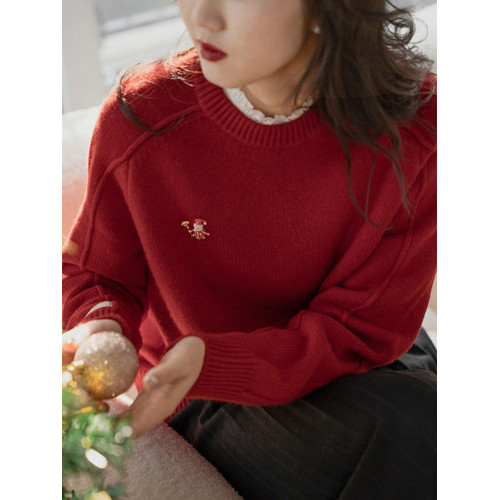 聖誕綠色毛衣女秋冬小個子慵懶風超好看針織衫學院風圓領上衣長袖