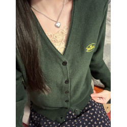 Brandy girl Bm顯冷白復古聖誕綠氛圍感毛衣針織衫開衫女秋冬2024