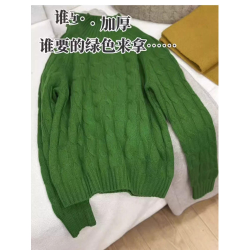 歐貨重工麻花聖誕綠色半高領毛衣女秋冬慵懶加厚粗線針織上衣冬季