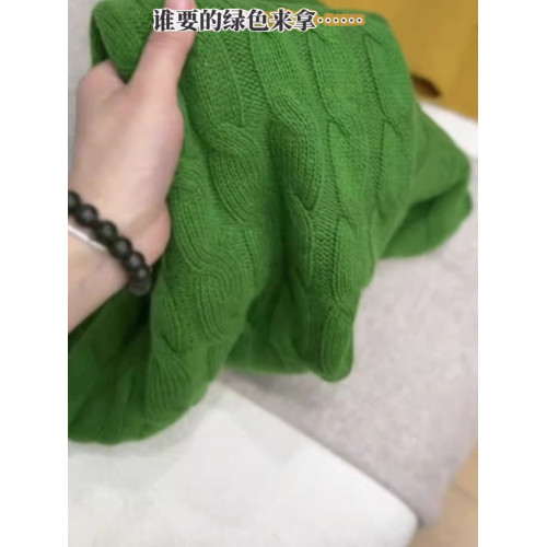 歐貨重工麻花聖誕綠色半高領毛衣女秋冬慵懶加厚粗線針織上衣冬季