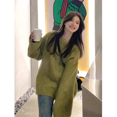 韓系復古聖誕綠色浣熊絨套頭毛衣女秋冬軟糯慵懶高級感外穿針織衫 韓系復古聖誕綠色浣熊絨套頭毛衣女秋冬軟糯慵懶高級感外穿針織衫