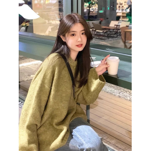 韓系復古聖誕綠色浣熊絨套頭毛衣女秋冬軟糯慵懶高級感外穿針織衫 韓系復古聖誕綠色浣熊絨套頭毛衣女秋冬軟糯慵懶高級感外穿針織衫