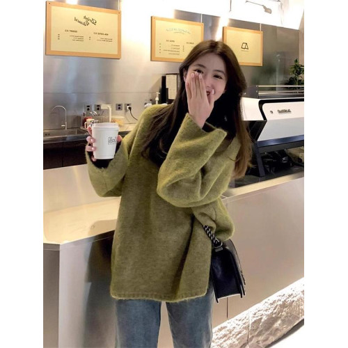 韓系復古聖誕綠色浣熊絨套頭毛衣女秋冬軟糯慵懶高級感外穿針織衫 韓系復古聖誕綠色浣熊絨套頭毛衣女秋冬軟糯慵懶高級感外穿針織衫
