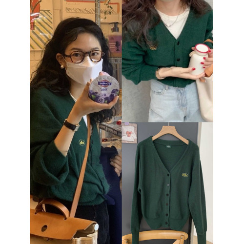 韓國thebarnnet秋冬顯瘦冷白復古聖誕綠氛圍感毛衣針織衫開衫女