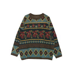 blj快時尚港風復古聖誕綠色加厚圓領套頭毛衣女秋冬新款氣質上衣