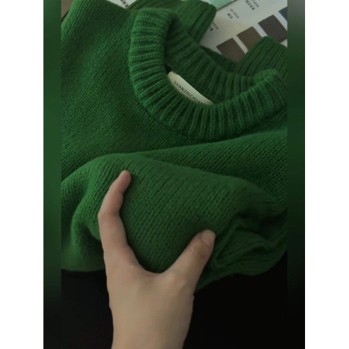 氛圍感聖誕綠色毛衣女秋冬季寬松加厚高級感慵懶風套頭針織衫上衣 氛圍感聖誕綠色毛衣女秋冬季寬松加厚高級感慵懶風套頭針織衫上衣