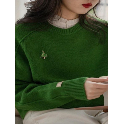 聖誕綠色毛衣女秋冬小個子慵懶風超好看針織衫學院風圓領上衣長袖 聖誕綠色毛衣女秋冬小個子慵懶風超好看針織衫學院風圓領上衣長袖