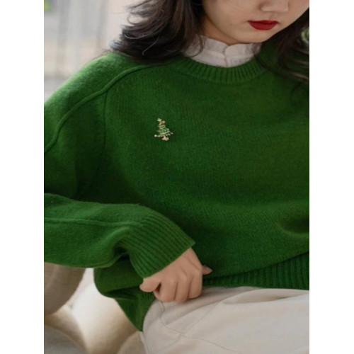 聖誕綠色毛衣女秋冬小個子慵懶風超好看針織衫學院風圓領上衣長袖 聖誕綠色毛衣女秋冬小個子慵懶風超好看針織衫學院風圓領上衣長袖