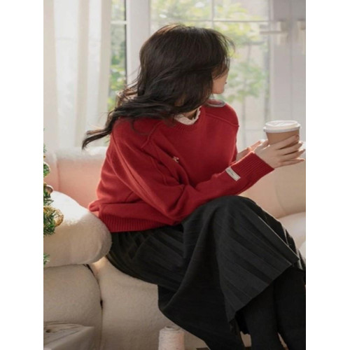 聖誕綠色毛衣女秋冬小個子慵懶風超好看針織衫學院風圓領上衣長袖 聖誕綠色毛衣女秋冬小個子慵懶風超好看針織衫學院風圓領上衣長袖