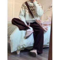 氛圍感聖誕綠色費爾島毛衣女秋冬加厚奶呼呼軟糯慵懶風套頭針織衫