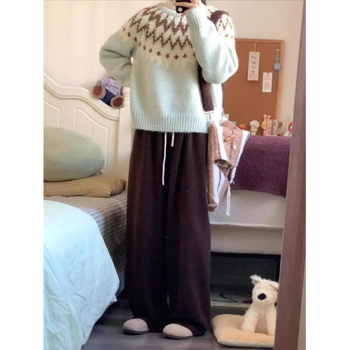 氛圍感聖誕綠色費爾島毛衣女秋冬加厚奶呼呼軟糯慵懶風套頭針織衫