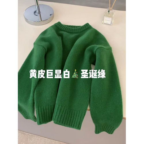 氛圍感聖誕綠色毛衣女秋冬季寬松加厚高級感慵懶風套頭針織衫上衣