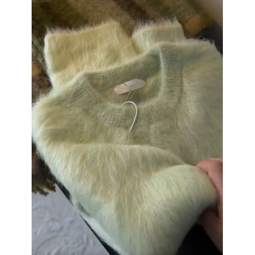 軟糯慵懶風聖誕綠色水貂絨毛衣女秋冬加厚奶fufu馬海毛針織衫上衣 軟糯慵懶風聖誕綠色水貂絨毛衣女秋冬加厚奶fufu馬海毛針織衫上衣