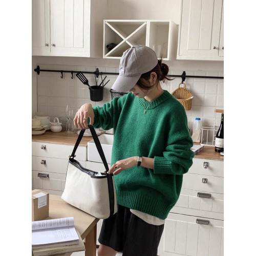 歐貨高級感聖誕綠色羊絨毛衣女秋冬慵懶風軟糯加厚氣質百搭針織衫