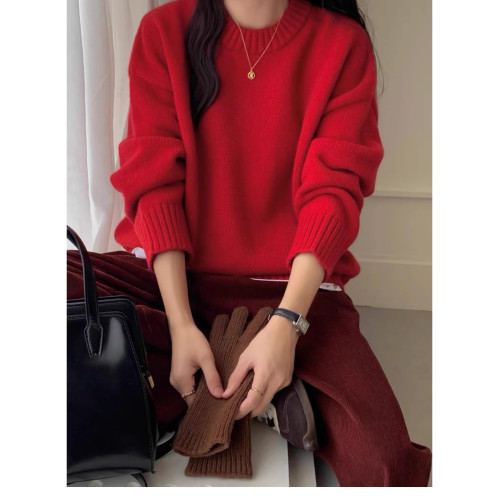 歐貨高級感聖誕綠色羊絨毛衣女秋冬慵懶風軟糯加厚氣質百搭針織衫