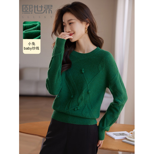 W熙世界聖誕綠色毛衣2025冬季新款氛圍感穿搭寬松慵懶軟糯針織衫