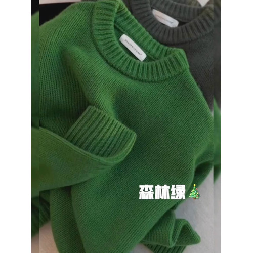 慵懶風寬松圓領內搭打底針織上衣秋冬奶fufu聖誕綠色套頭厚毛衣女
