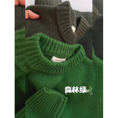 慵懶風寬松圓領內搭打底針織上衣秋冬奶fufu聖誕綠色套頭厚毛衣女