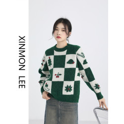 XinmonLee慵懶風聖誕綠色毛衣女秋冬季2022新款高級感超好看上衣