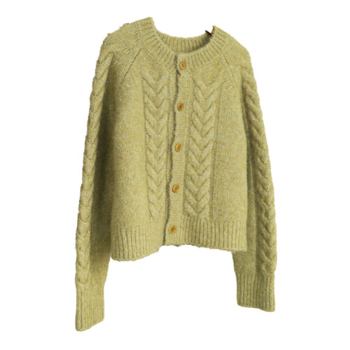 聖誕綠色麻花毛衣外套法式針織開衫秋冬小香風馬海毛軟糯上衣女厚 聖誕綠色麻花毛衣外套法式針織開衫秋冬小香風馬海毛軟糯上衣女厚