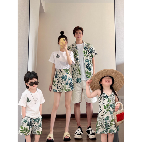 度假親子裝一家三口四口海邊夏威夷風旅遊母女母子沙灘襯衫套裝潮