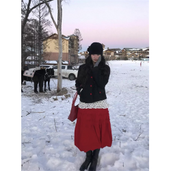 聖誕紅色穿搭氛圍感木耳邊半身裙女早秋甜美百搭A字高腰花苞裙ins