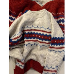 復古新年聖誕紅色毛衣女秋冬加厚寬松慵懶風打底針織衫設計感上衣