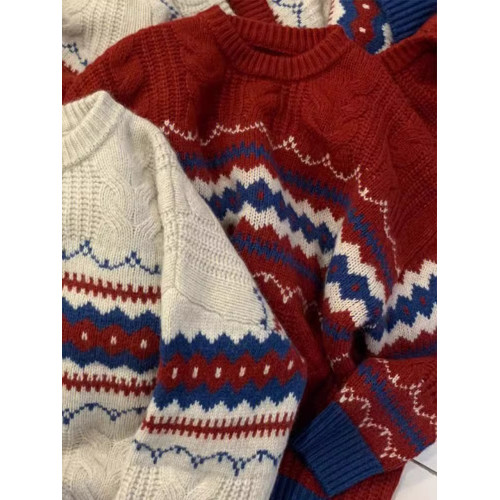 復古新年聖誕紅色毛衣女秋冬加厚寬松慵懶風打底針織衫設計感上衣