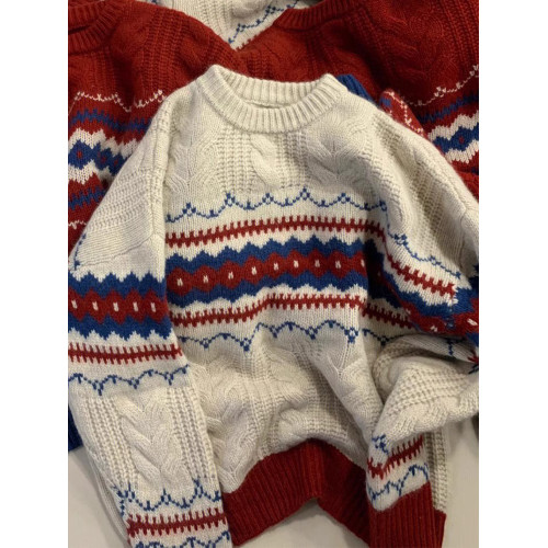 復古新年聖誕紅色毛衣女秋冬加厚寬松慵懶風打底針織衫設計感上衣