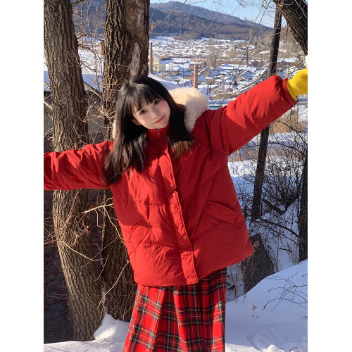 大碼女裝聖誕紅超好看短款羽絨棉服女胖mm冬季加厚甜美麵包服外套 大碼女裝聖誕紅超好看短款羽絨棉服女胖mm冬季加厚甜美麵包服外套