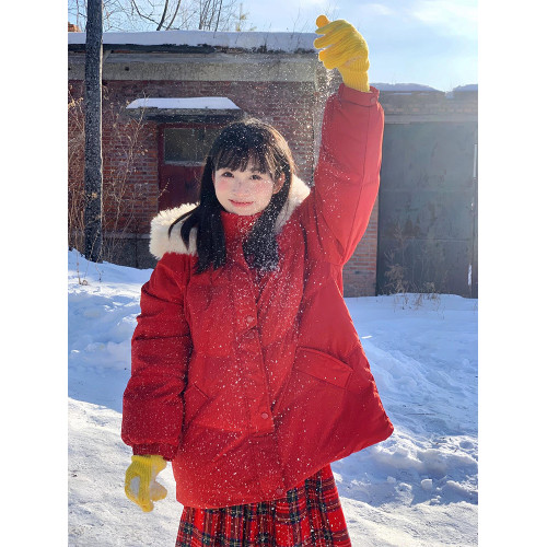 大碼女裝聖誕紅超好看短款羽絨棉服女胖mm冬季加厚甜美麵包服外套 大碼女裝聖誕紅超好看短款羽絨棉服女胖mm冬季加厚甜美麵包服外套