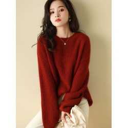 紅色亮絲針織衫毛衣女款2025秋冬寬松大碼套頭上衣聖誕紅羊毛衫