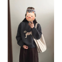 聖誕紅色卡通小狗套頭毛衣女款2025新款冬季加厚慵懶風針織衫上衣