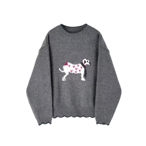 聖誕紅色卡通小狗套頭毛衣女款2025新款冬季加厚慵懶風針織衫上衣 聖誕紅色卡通小狗套頭毛衣女款2025新款冬季加厚慵懶風針織衫上衣