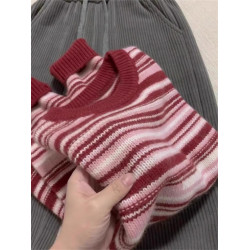 歐貨高級感聖誕紅色條紋套頭毛衣女秋冬慵懶風濮院軟糯羊毛針織衫