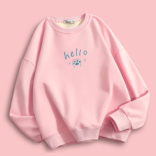 兒童加絨衛衣女童秋冬季2025新款中大童圓領套頭寬松親子裝上衣服 兒童加絨衛衣女童秋冬季2025新款中大童圓領套頭寬松親子裝上衣服