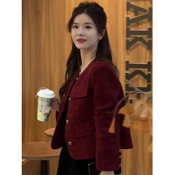 秋冬季新款高級感獨特超好看今年流行新年聖誕紅色女士小香風外套