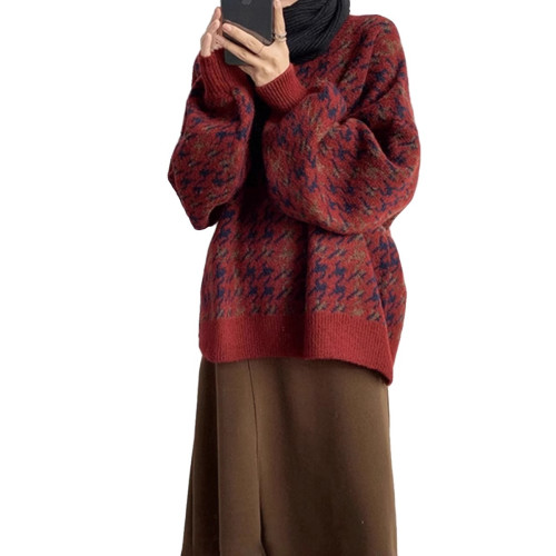 慵懶風聖誕紅色毛衣女秋冬溫柔風設計感小衆寬松冬季加厚針織上衣