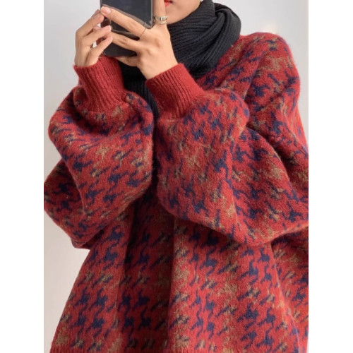 慵懶風聖誕紅色毛衣女秋冬溫柔風設計感小衆寬松冬季加厚針織上衣