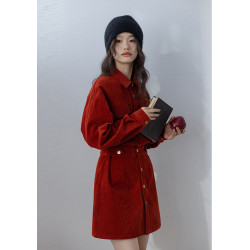 小香風新年戰袍兔年本命年衣服聖誕紅色燈芯絨連衣裙秋冬2025新款