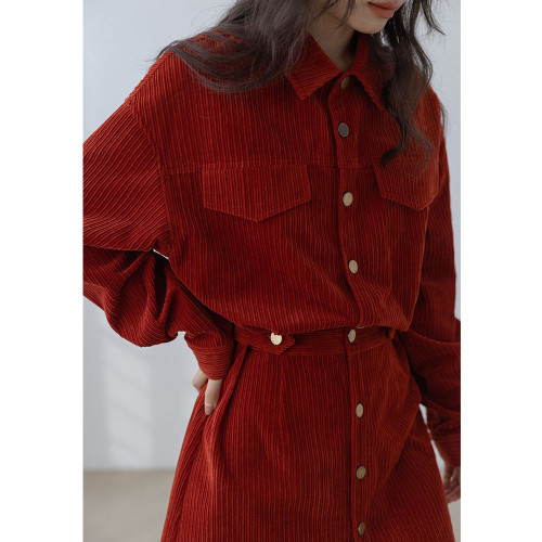 小香風新年戰袍兔年本命年衣服聖誕紅色燈芯絨連衣裙秋冬2025新款