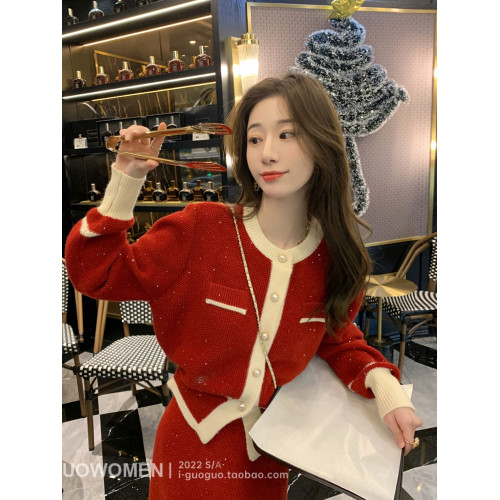 今年流行漂亮時尚減齡氣質聖誕紅色針織毛衣半身裙兩件套裝裙秋冬 今年流行漂亮時尚減齡氣質聖誕紅色針織毛衣半身裙兩件套裝裙秋冬
