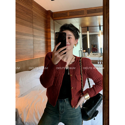 聖誕紅色毛衣外套女秋冬2025新款高級感超好看小香風針織開衫短款 聖誕紅色毛衣外套女秋冬2025新款高級感超好看小香風針織開衫短款