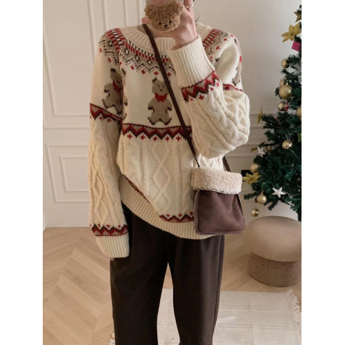 新年氛圍感聖誕紅色小熊毛衣女套頭寬松秋冬加厚慵懶針織上衣外穿 新年氛圍感聖誕紅色小熊毛衣女套頭寬松秋冬加厚慵懶針織上衣外穿